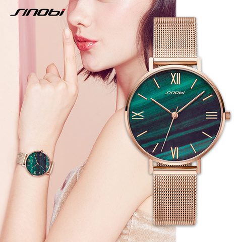 SINOBI relojes de pulsera de diamantes de moda para mujer reloj de pulsera de oro marca de lujo para chica reloj de cuarzo de cristal para mujer Dropshipping ► Foto 1/6