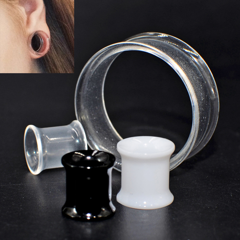 Par de expansores de oreja doble acampanada de acrílico UV, transparente, blanco y negro, tapón para las orejas, joyería para Piercing para el cuerpo ► Foto 1/6