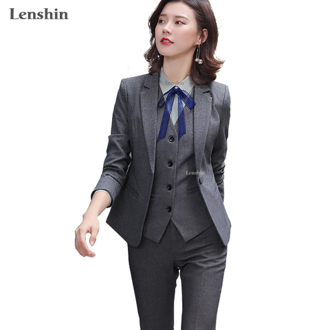Lenshin-Conjunto de traje de negocios para mujer, Ropa de Trabajo de estilo sencillo para oficina, trajes de pantalón, chaqueta Formal, chaleco, 3 piezas ► Foto 1/6