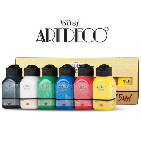 ARTDECO-Juego de 6 colores de pintura acrílica profesional, botella de 6x75 ml, cualquier superficie, pigmento de pintura ► Foto 1/1
