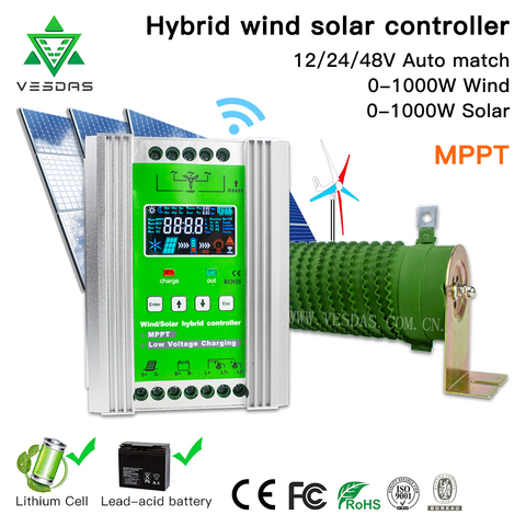 Controlador híbrido de carga Solar eólica, regulador MPPT 40A 30A 20A para generador de viento PV que combina con batería de litio, 12V 24V 48V 2000w ► Foto 1/6