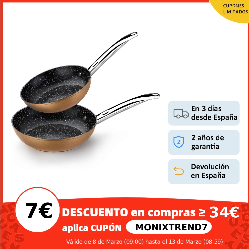 Monix Copper - Juego 3 sartenes antiadherentes de aluminio acabado cobre. Set para cocina de gas vitroceramica inducción ► Foto 1/6