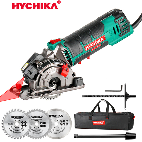 HYCHIKA 500W eléctrica Mini sierra Circular con láser 120V/220V multifuncional sierra eléctrica DIY herramienta eléctrica para cortar madera, tubo de PVC ► Foto 1/6