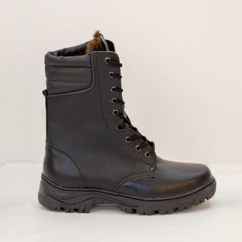 Bertsy cuero negro natural de invierno con piel, estudio de escarcha, lana, pesca, caza, ejército, botas de invierno para hombres ► Foto 1/6