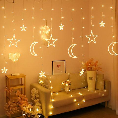 Guirnalda de luces LED con forma de luna y Estrella, iluminación decorativa para fiestas, bodas, navidad y vacaciones, EID Mubarak Decoración de Ramadán ► Foto 1/6