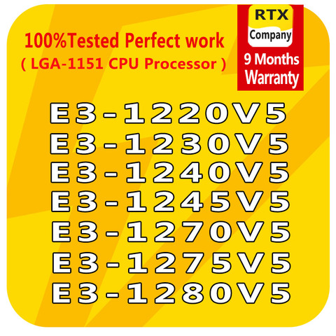 E3-1280V5 1275v5 1230V5 1225V5 1270V5 1240V5 1245V5 1220v5 LGA1151 4 Core PC computadora CPU Xeon Server procesador versión oficial ► Foto 1/6