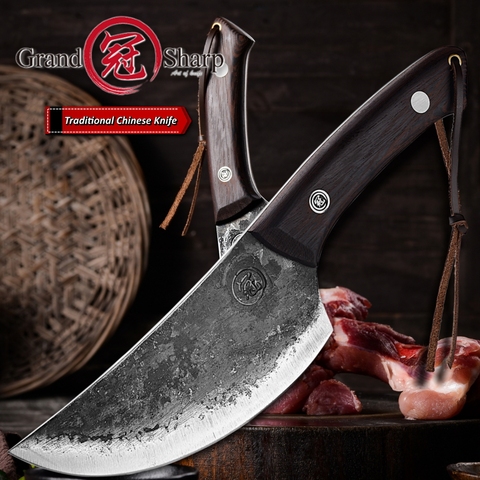 Grandsharp-cuchillo de Chef hecho a mano, herramientas de Boning de cocina Tang completo, acero revestido de carbono, barbacoa, cocina de acampada, carnicero, rebanado al aire libre ► Foto 1/6