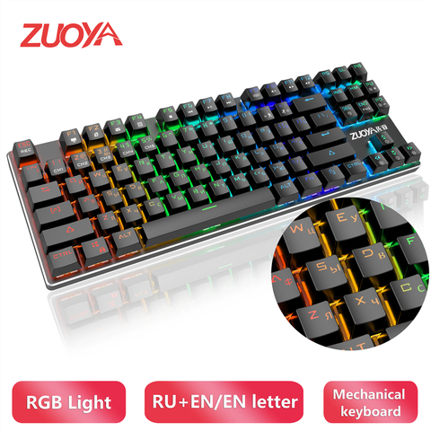 Teclado mecánico para videojuegos, azul y rojo, 87key, RGB/Mix, retroiluminado, LED, USB, RU/EE. UU., con cable, para Gamer, PC, portátil ► Foto 1/6