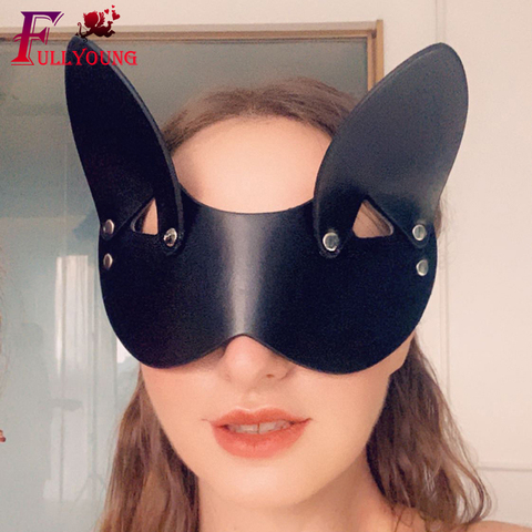 Fullyoung de cuero Sexy Mascarillas Punk Cosplay misterioso máscaras de media cara Bdsm fetiche erótico gato máscara de Halloween carnaval máscara ► Foto 1/6