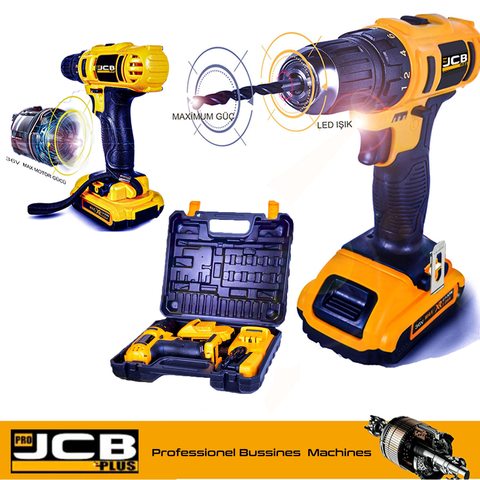 Pro JCB Plus-destornillador eléctrico 3650, taladro de uso inalámbrico, herramientas eléctricas de doble batería con caja con forma de carruaje, juego completo ► Foto 1/4