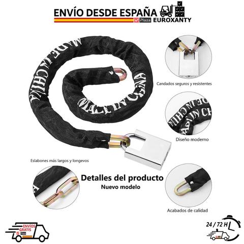 EUROXANTY® | Candados para Bicicletas, Scooter y Motos | 6-7-8-10 mm  | Candado con cadena | Candado Antirrobo | Plaza España ► Foto 1/6