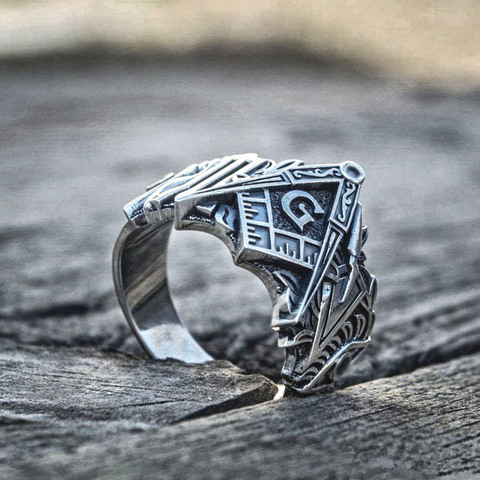 EYHIMD-anillo de acero inoxidable con símbolo masónico para hombre, joyería templaria de Caballeros de Masonería ► Foto 1/4