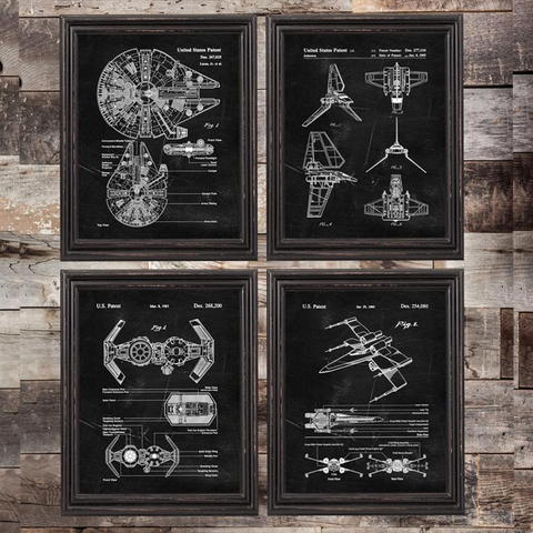 X Wing-lienzo con estampado de patente para niños, decoración para habitación de niños, regalo para amantes de la ciencia ficción, póster, pintura artística, decoración Steampunk ► Foto 1/6