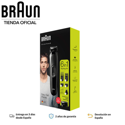 Braun Multigroomer MGK 3220, Afeitadora eléctrica para hombre, 13 ajustes de longitud, 4 peines, indicador LED, hasta 40 min ► Foto 1/6