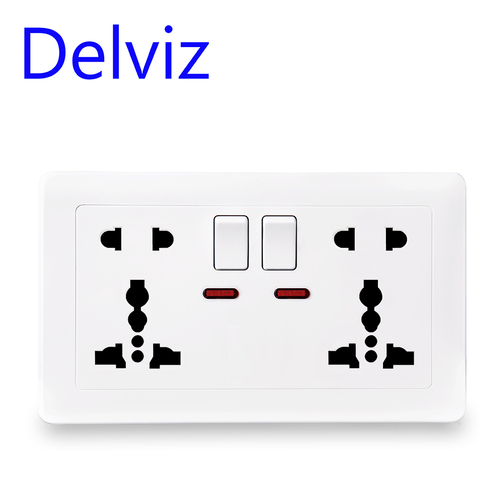 Delviz-enchufe universal estándar de la UE, multifuncional, internacional, dos enchufes de cinco orificios, interruptor de control, CA 100 ~ 250V 13A ► Foto 1/5