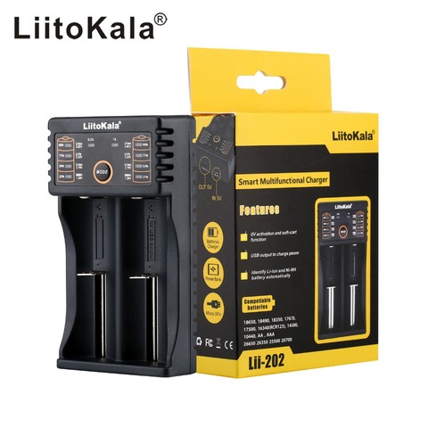 LiitoKala Lii-202 Cargador de Batería Inteligente con Función de Banco de Potencia USB para Ni-MH batería de Litio para 18650 26650 18350 14500 lii202 ► Foto 1/6