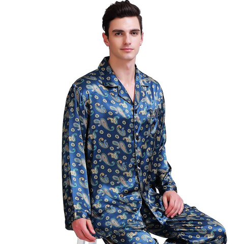 Conjunto de pijama de satén para hombre, ropa de dormir de seda, S,M,L,XL,XXL,3XL,4XL ► Foto 1/5