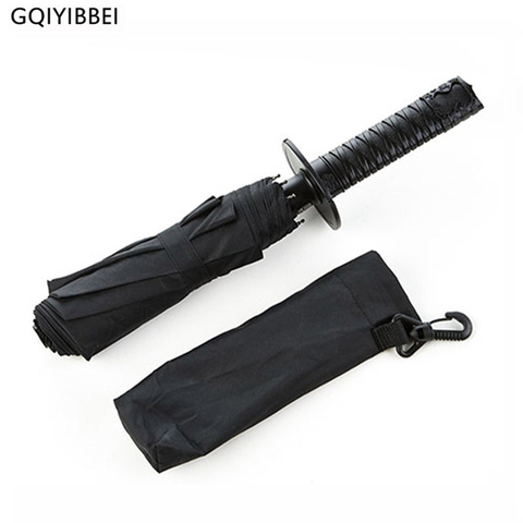 GQIYIBBEI creativo Samurai japonés Ninja como espada, daga forma paraguas-mango negro lluvia Sun cuchillo plegable paraguas ► Foto 1/6