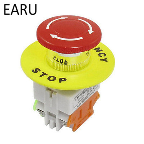 Tapa roja tipo seta 1NO 1NC DPST interruptor de botón de parada de emergencia CA 660V 10A, equipo de elevación, bloqueo automático ► Foto 1/6