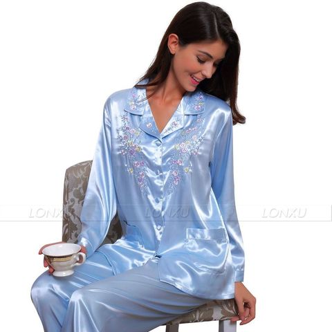 Conjunto de pijama de satén y seda para mujer, ropa de dormir de talla grande XS-3XL ► Foto 1/6