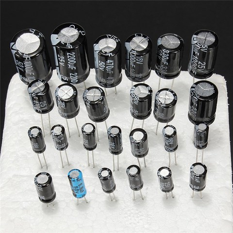Conjunto de condensadores electrolíticos de aluminio, conjunto surtido de condensadores  electrolíticos de 12 valores, 120 uF ~ 0,22 uF, 16V-50V, 470 unids/lote -  AliExpress