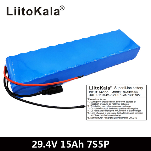 LiitoKala-motor de bicicleta eléctrica, 7S5P, 29,4 v, 15Ah, 24v, paquete de batería de iones de litio 18650, baterías recargables de litio 15A ► Foto 1/2