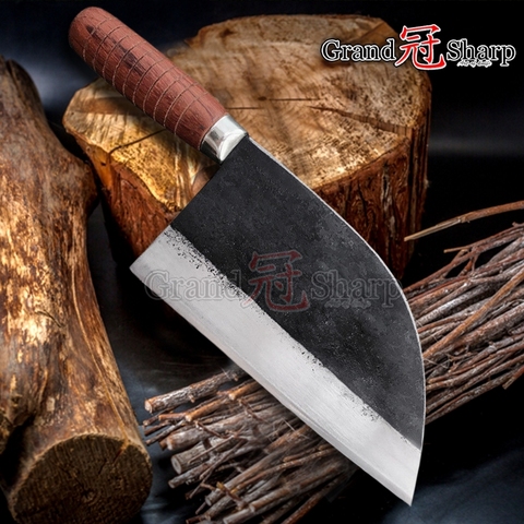 Cuchillo de cocina de acero al carbono forjado de cuchillo de Chef cuchillo de cocina chino tradicional cuchillo para cortar carne verduras herramienta de cocina carnicero ► Foto 1/6