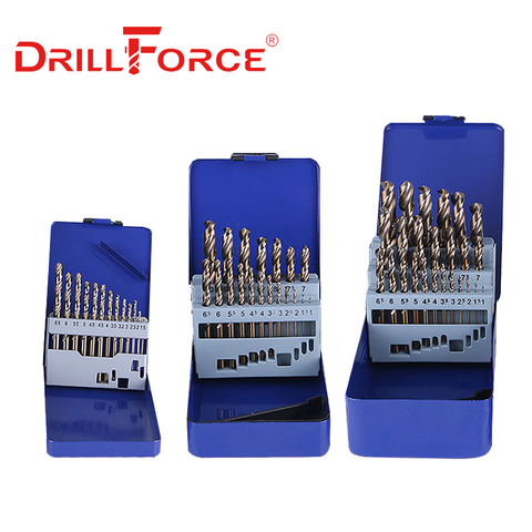 DRILLFORCE-broca de cobalto HSS M35 para Metal, juego de brocas de perforación de madera de acero inoxidable, Accesorios de herramientas eléctricas de 1 ~ 13mm, 13/19/25 Uds. ► Foto 1/6