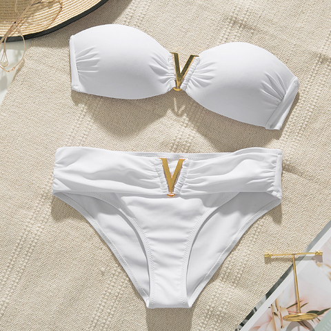 Traje de baño push up blanco 2022 nuevo verano bikini sensual para playa conjunto de traje de baño sólido para mujeres traje de baño Bandeau traje de baño ► Foto 1/6