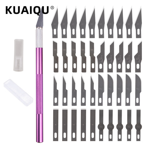 KUAIQU-Juego de bisturí de Metal antideslizante, herramienta de tallado artesanal, cuchilla para manualidades + 40 hojas, lámina para portátil para teléfono móvil, modelo de herramientas, cortador de papel ► Foto 1/6