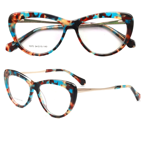 Montura de gafas de ojo de gato para mujer, montura de gafas con estampado de leopardo, Marcos claros retro de metal de acetato Rx, marco de gafas de tortuga ► Foto 1/6