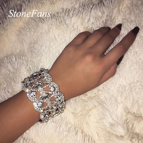 Stonefans-pulsera de joyería de cristal brillante para mujer, brazalete con rombos, Diamante de imitación hueco, accesorios de boda ► Foto 1/5