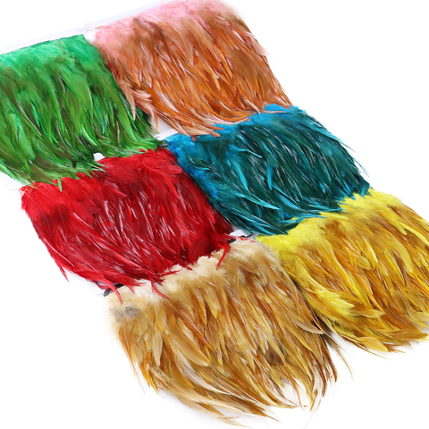 Plumas de pollo naturales, flecos elegantes para decoración de ropa, silla de gallo, cinta de plumas, manualidades de costura, 4-6 pulgadas de ancho, 1 metro ► Foto 1/6