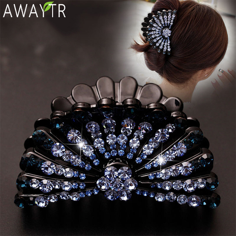 AWAYTR-Pinzas para el pelo con diamantes de imitación para mujer, pinzas de cristal, horquilla con lazo, accesorios para el cabello para niña ► Foto 1/6