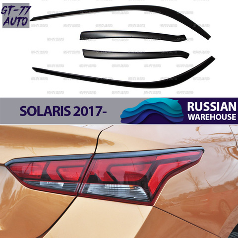 Forro de cejas en las luces traseras, funda para Hyundai Solaris 2017, almohadillas para cilios, material exterior ABS, estilismo de plástico, 1 juego/4 Uds. ► Foto 1/6