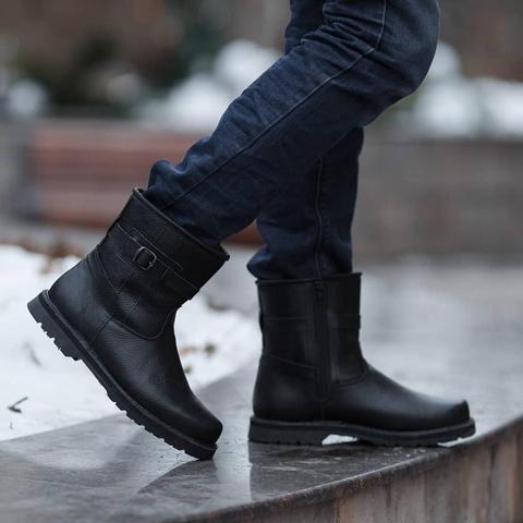 Botas de invierno de cuero negro natural con cierre, suela de goma, botas de invierno, cuero genuino, piel, clásico ► Foto 1/6