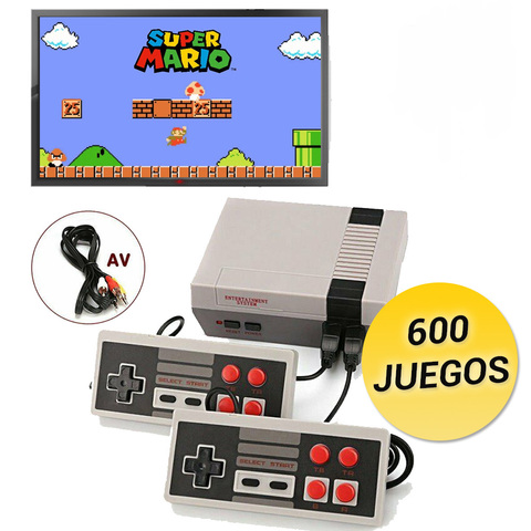 Consola retro estilo NES clásica con dos mandos con conexión a TV y 600 juegos clásicos arcade: Super Mario, Street Fighter ► Foto 1/5