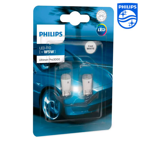 Светодиодная лампа Philips W5W T10 (W2 1x9 5d) Ultinon Pro3000 LED 6000K (2 шт) 11961U30CWB2 ► Foto 1/3