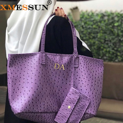 XMESSUN-Bolso de hombro de cuero de avestruz para mujer, bandolera de gran capacidad, informal, a la moda, nueva moda, 2022 ► Foto 1/6