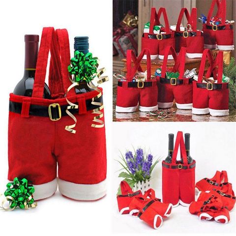 Lindo 1 Uds. Feliz Navidad Regalo tratar dulces sostenedor de botella de vino Papá Noel tirantes pantalones decoración de pantalones bolsas de regalo de Navidad ► Foto 1/6