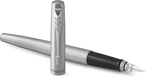 Parker Jotter-pluma estilográfica, cuerpo de acero inoxidable, punta media, tinta azul, incluye caja de regalo, de lujo ► Foto 1/6