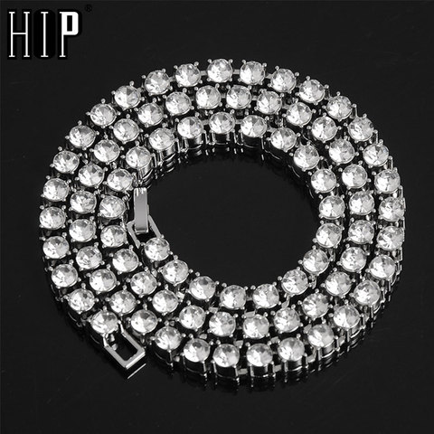 Hip Hop 5MM 2 uds hombre helado directo collares de cadena de 1 Fila de gargantilla de diamantes de imitación de cristal Bling collar de la joyería de los hombres ► Foto 1/6