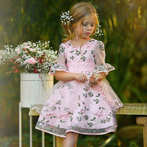 2022 bordado Vintage vestido de vestido para Niñas Ropa de los niños de la fiesta de la boda de los niños vestidos de princesa traje ropa 8 10 años ► Foto 1/6