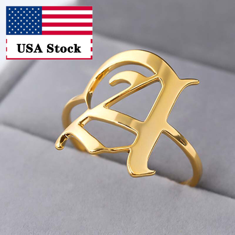 Anillo de letra inicial para Mujer anillo de acero inoxidable Anillos de A-Z de oro y plata para hombre Anillos personalizados para Mujer ► Foto 1/6