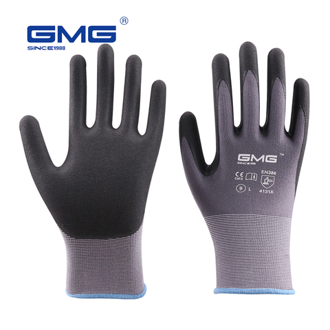 GMG-guantes de trabajo de seguridad para hombre, 3 pares de guantes de nitrilo, de nailon, licra, certificado CE EN388, de espuma microfina ► Foto 1/6