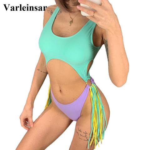 Bañador de flecos para mujer, traje de baño de una pieza con recorte de barriga, bañador femenino de borla de corte alto, ropa de baño para mujer V1227, novedad de 2022 ► Foto 1/6