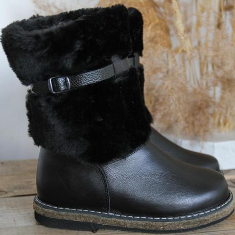 UNTS adolescente natural muy cálido, fieltro y suela moldeada, hecho de cuero genuino y piel, botas de invierno para niños ► Foto 1/5