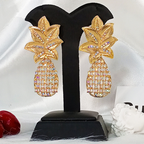 Pendientes de cristal brillante para mujer, aretes de gota para mujer, sexy, club nocturno, boda, piña, pendientes de plata y oro, accesorio ► Foto 1/4