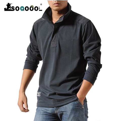 Soqoool-camisas casuales de algodón para hombre, camisas tácticas de manga larga holgadas, estilo militar de talla grande, Polo de ocio de negocios para hombre ► Foto 1/6