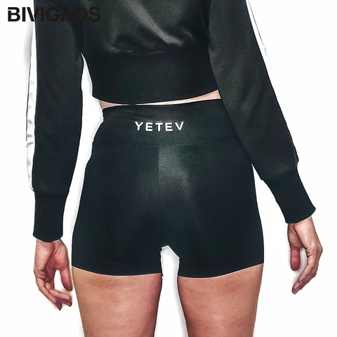 BIVIGAOS Mini Shorts de cintura alta finos negros de piel de tiburón para mujer, pantalones cortos sexis ajustados de talla grande de verano para mujer, pantalones cortos deportivos para Fitness hasta la rodilla ► Foto 1/6